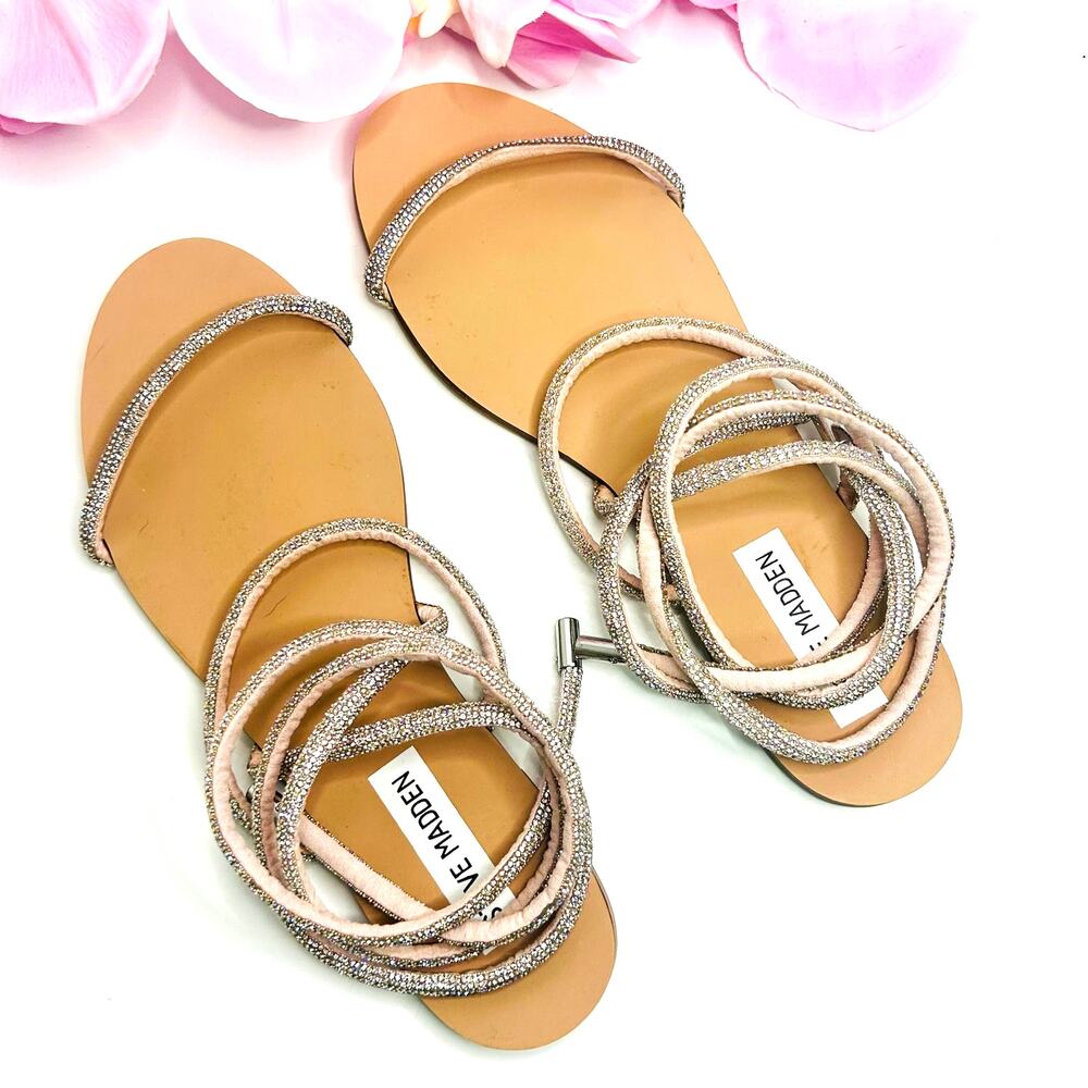 Steve Madden Twirl-R Rhinestone Ankle Tie Sandals Size 6.5